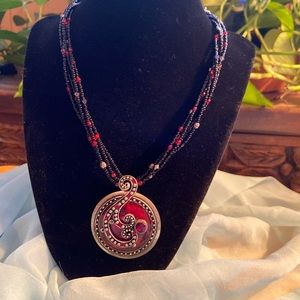 Chico’s 19” Red Pendant, Black & Red Beaded Chain